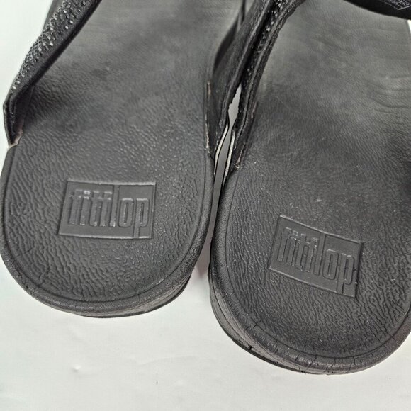 FitFlop LULU Crystal Toe-Post Platform Thong Comfort Sandal All Black 8 EJ8-090 - Picture 11 of 14